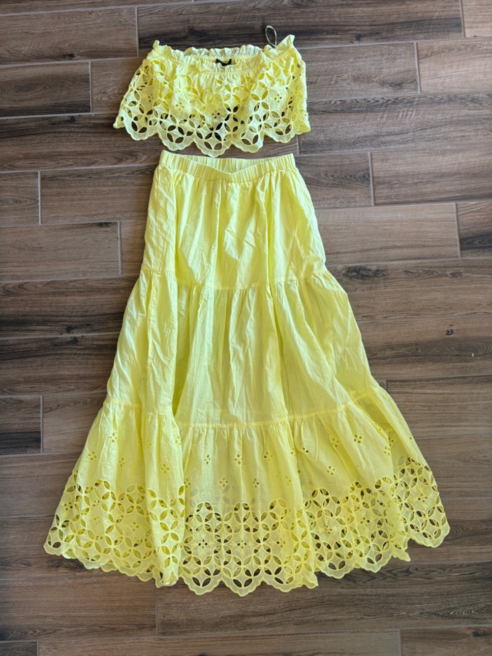 Yellow Eyelet Maxi Skirt and top - Women's Summer Skirt